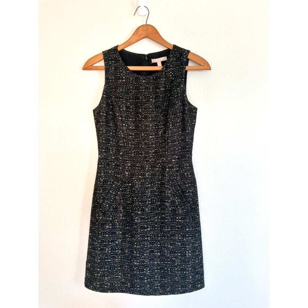 Banana Republic Black Tweed Sheath Dress Size 2 Metallic Woven